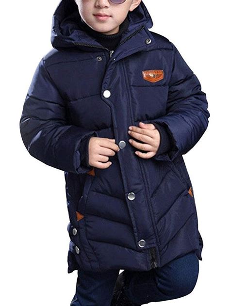 Boys Winter Cotton Quilted Outerwear Hooded Parka Coat Navy Blue