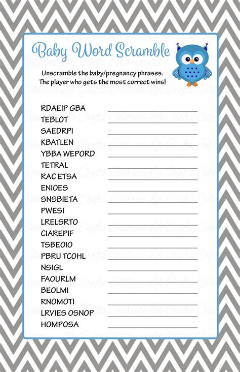 Baby Shower Games Baby Word Scramble Is An Easy Baby Shower Game That