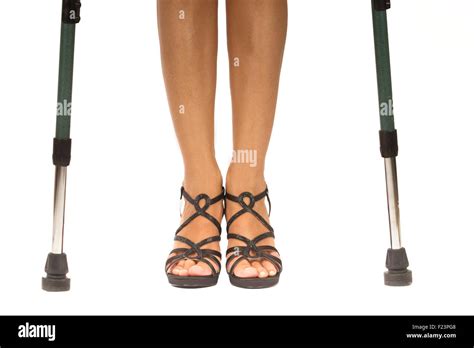 Woman On Crutches Stock Photo Alamy