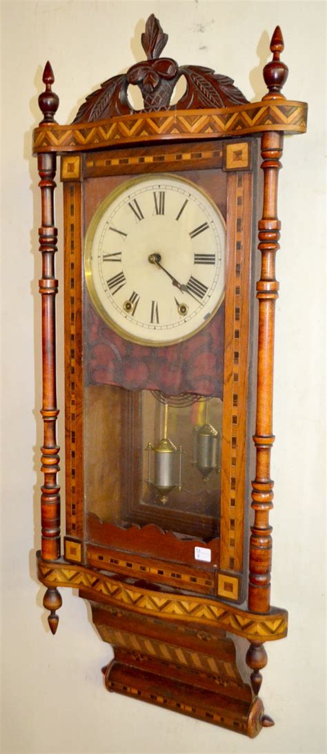 Antique Anglo American Inlaid Scroll Wall Clock To With A
