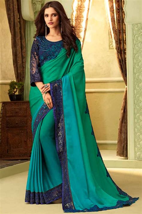 Buy Peacock Green Silk Saree With Banglori Silk Blouse Online