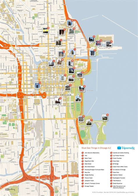 Chicago Downtown Map Printable Map Of Downtown Chicago Attractions
