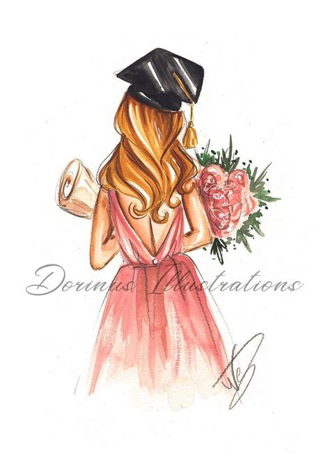 Graduate Girl Bookworm Art Graduate Portrait Fashion Illustration