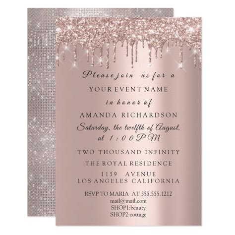 Sparkly Glitter Rose Gold Elegant Bridal Birthday Invitation Zazzle