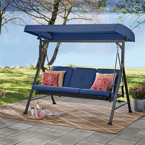 Buy Mainstays Belden Park 3 Person Steel Porch Swing Blueblack Online