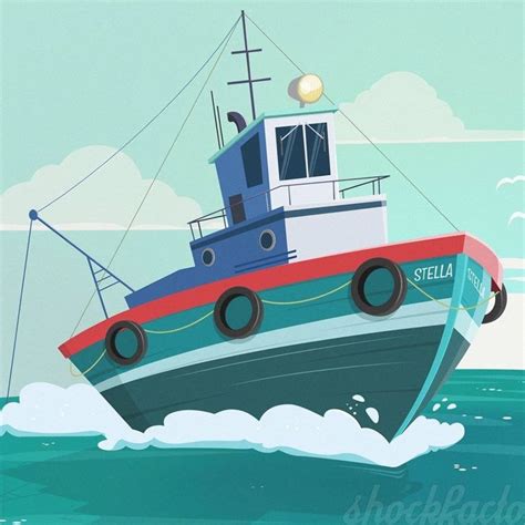 Fishing Boat Cartoon Illustration Cartoon Comic Boat Fishing