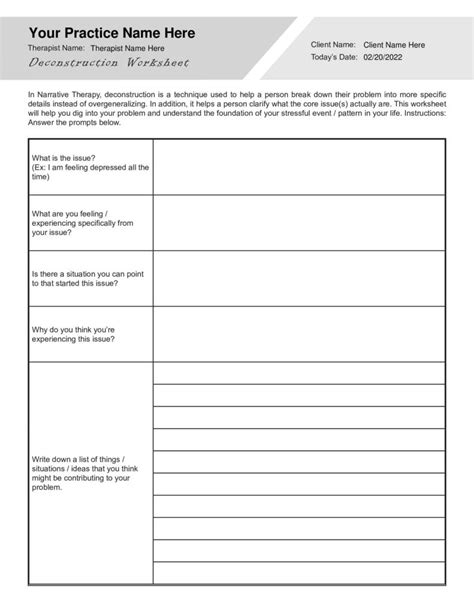 Narrative Therapy Deconstruction Worksheet Editable Fillable Printable PDF TherapyPatron