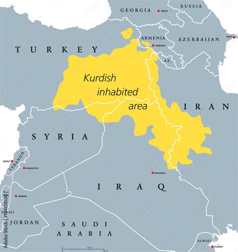 Vecteur Stock Kurdish Inhabited Area Political Map Kurdish Lands Also