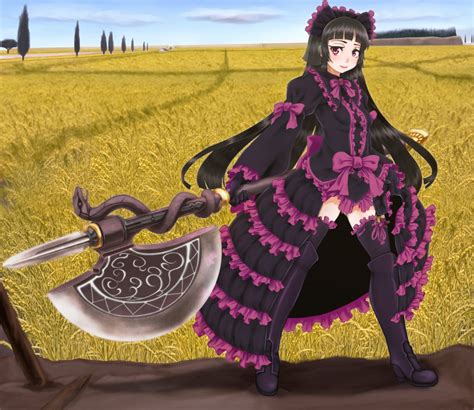 Safebooru 1girl Black Gloves Black Hair Black Legwear Boots Frilled Thighighs Frills Gate