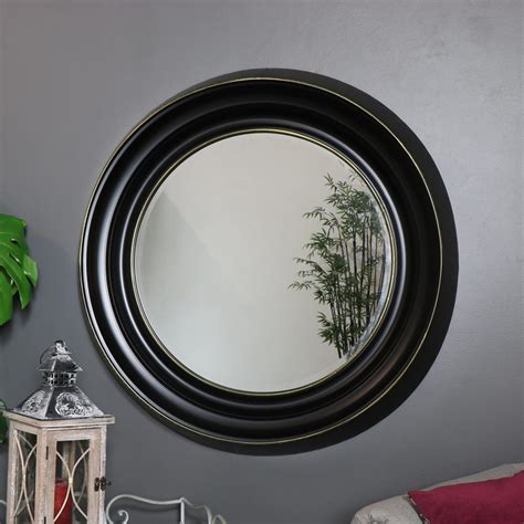 Large Round Black Metal Framed Wall Mirror Retro