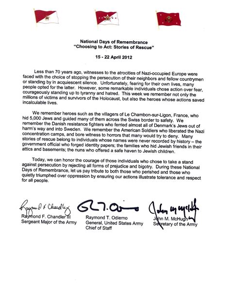 National Days Of Remembrance Tri Signed Letter Article The United States Army