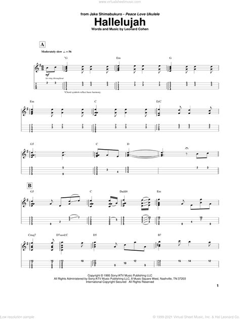 Download from our library of free ukulele stock music. Shimabukuro - Hallelujah sheet music for ukulele PDF