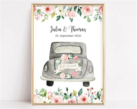 Poster Hochzeitsdatum Auto Hochzeitsauto Personalisiert Deko Etsy De