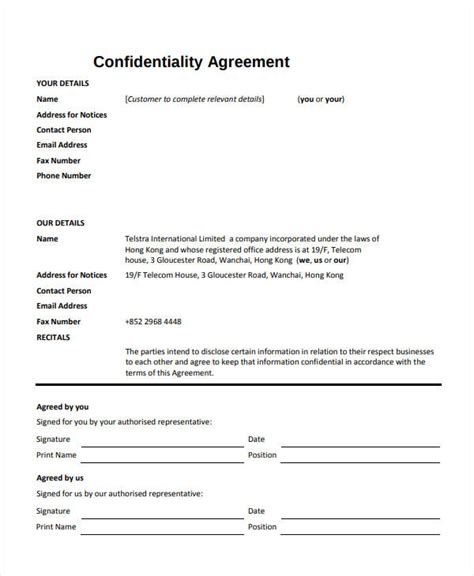 12 Business Confidentiality Agreement Templates Pdf Doc