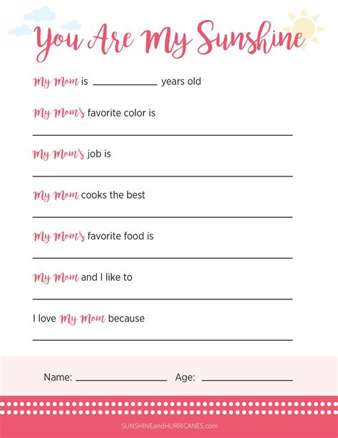 Printable Mothers Day Questionnaire