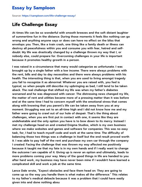 ≫ Life Challenge Essay Free Essay Sample On