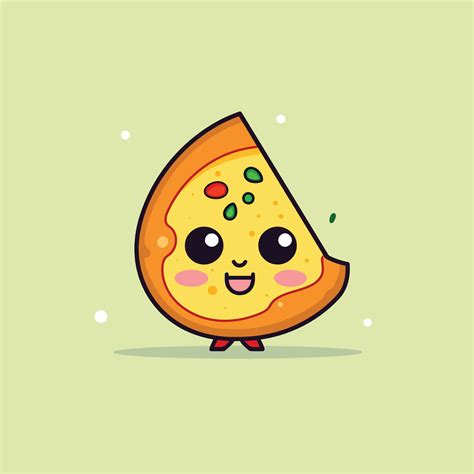 Linda Kawaii Pizza Chibi Mascota Vector Dibujos Animados Estilo