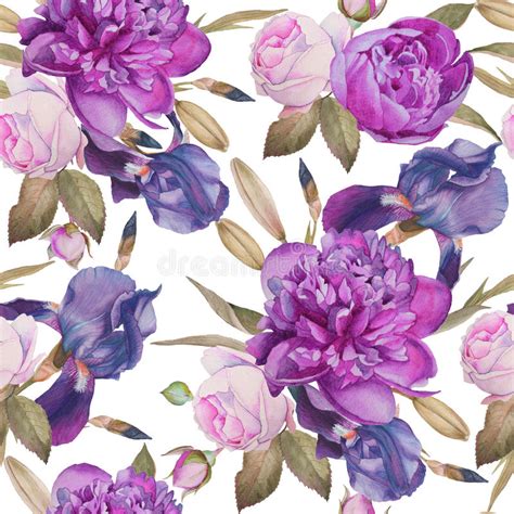 Find & download free graphic resources for purple floral pattern. Floral Seamless Pattern With Watercolor Peonies, Roses And ...