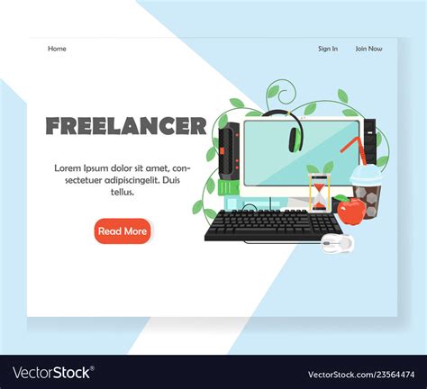 Freelancer Website Landing Page Design Royalty Free Vector
