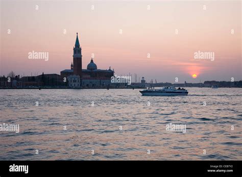 Venice Veneto Italy View At Sunset Across Lagoon To The Chiesa Di