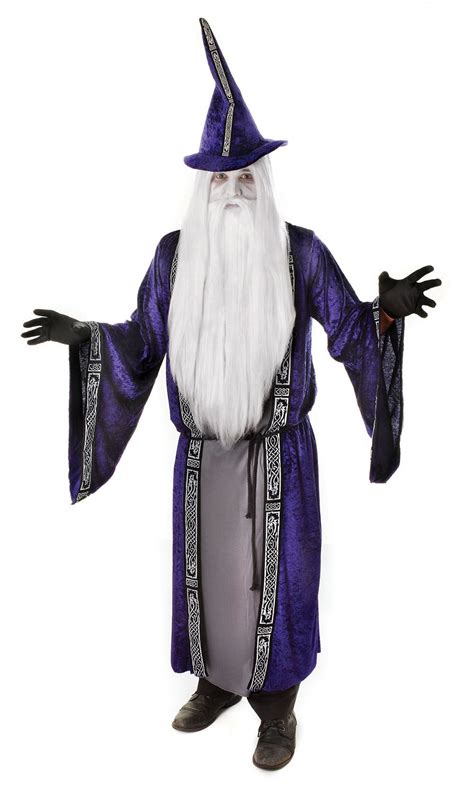 Adult Mens Purple Magic Wizard Dumbledore Merlin Fancy Dress Costume