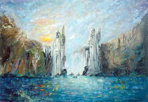 Animated water, birds, sunshine and water reflections. My oil painting of The Argonath from LOTR : pics