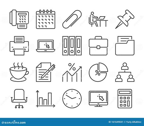 20 Office Icons Office Work Line Icon Set Vector Illustration
