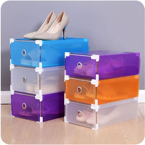 1pc Foldable Clear Plastic Shoe Box Drawer Stackable Storage Organiser Non Toxic Shoes Storage