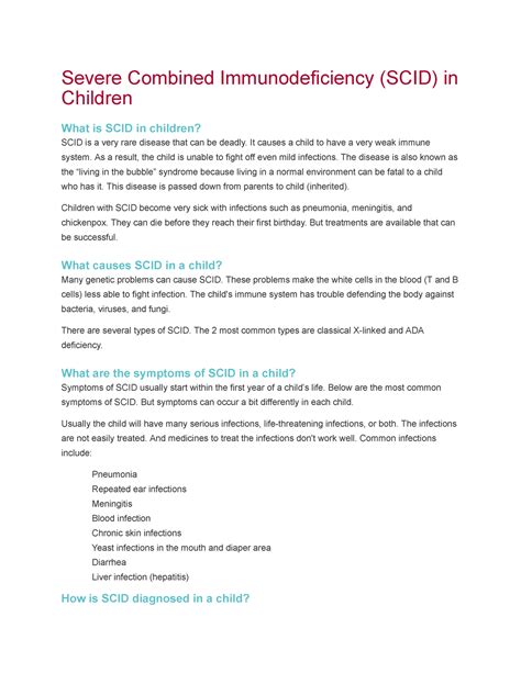 Severe Combined Immunodeficiency Scid In Children It Causes A Child