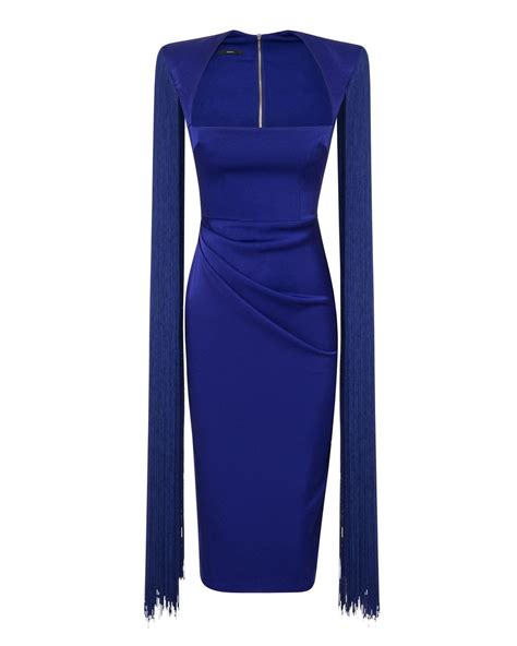 Alex Perry Delany Ruched Fringe Overlay Midi Dress In Purple Lyst