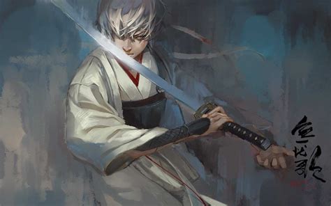 720x1208 Resolution Male Holding Samurai Anime Character Painting