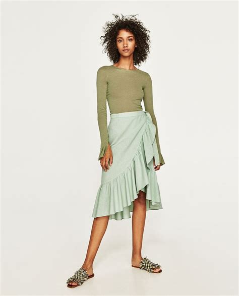 Image 1 Of Ruffled Wrap Skirt From Zara Ripped Denim Skirts Skirts