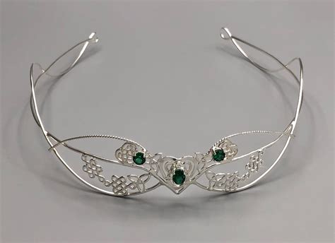 Celtic Heart Emerald Circlet In Sterling Silver Irish Tiara Scottish