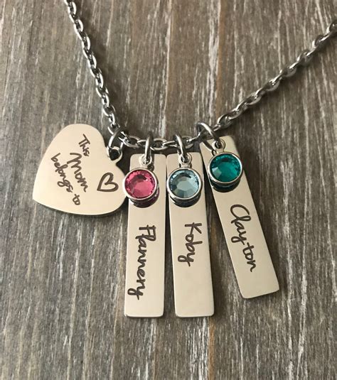 Mom Necklace 1 2 3 4 5 Name Birthstone T Custom Engraved Necklace Jewelry Mother Child
