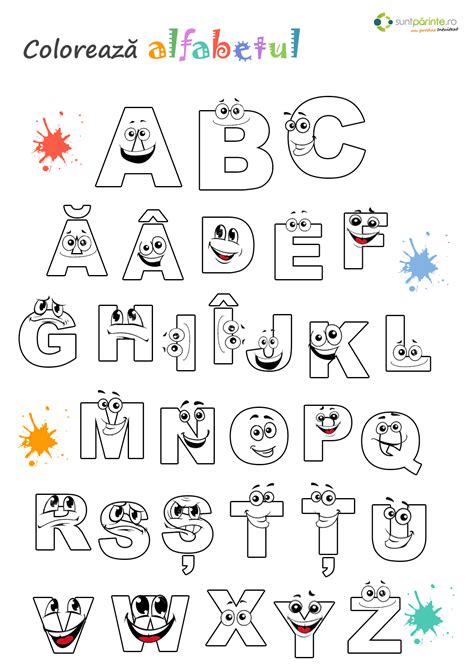Alfabet, litere, alfabetul, imagini , desene, planse de colorat, alfabet, literele alfabetului, alfabetul, litere de colorat, plansa de colorat, fise de colorat, fisa. Litere de colorat - SuntParinte.ro