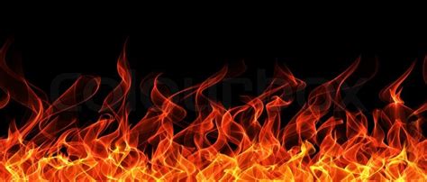 Seamless Fire And Flame Border On Black Background Stock Photo