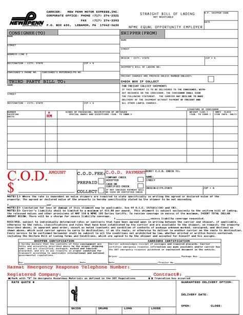 bill  lading forms templates template lab