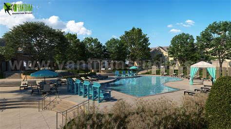Modern 3d Exterior Pool View Rendering Design Devloped By