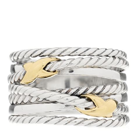 David Yurman Sterling Silver K Yellow Gold Double X Crossover Ring
