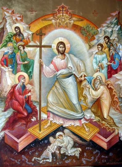 Ἡ κυριακὴ προσευχή, ἐλέχθη ὑπὸ τοῦ ἰδίου τοῦ κυρίου ἡμῶν ἰησοῦ χριστοῦ, κατὰ τὴν ἐπὶ τοῦ ὄρους ὁμιλίαν καὶ κατεγράφη εἰς τὸ κατὰ ματθαῖον εὐαγγέλιον, κεφ. ΤΑ ΛΟΓΙΑ ΤΟΥ ΑΕΡΑ: Η Ανάσταση στην ανατολική και δυτική εικόνα