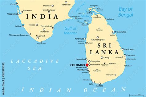Sri Lanka And Part Of Southern India Political Map Democratic