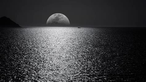 1920x1080 Black And White Moon Ocean During Night Time Laptop Full Hd
