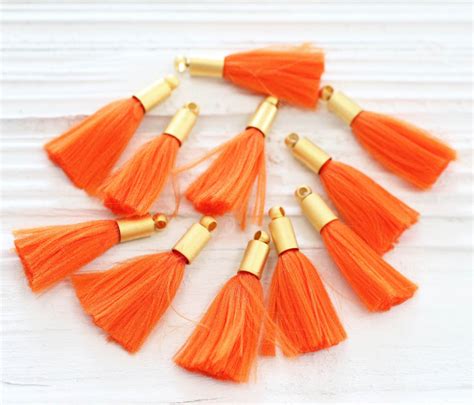2pc Orange Tassel Mini Tassels With Gold Cap Tassel Pendant Earrings