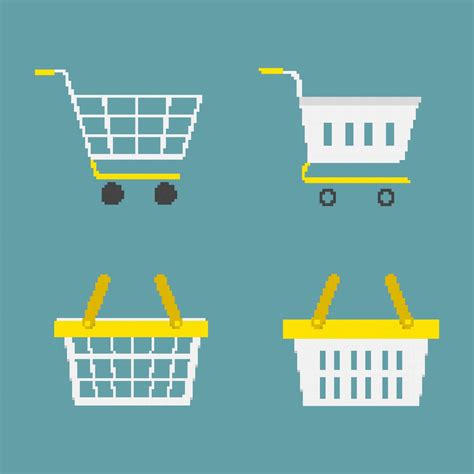 Pixel Art Shopping Carts And Baskets Shopping Carts Trolley 8bit Style