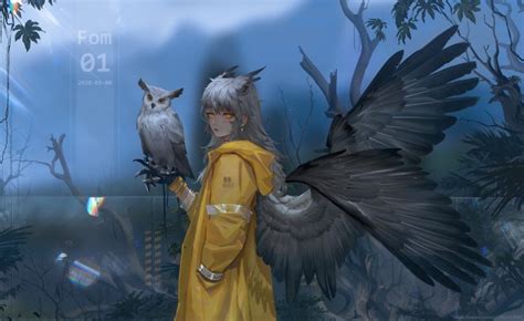 Wallpaper Anime Angel Girl Wings Coat Owl Yellow Coat