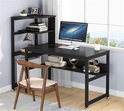 Tribesigns Computer Desk With 4 Tiers Shelves And Hutch Modern 58 Inch