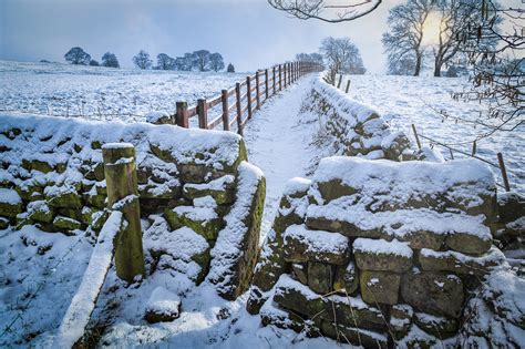 Yorkshire United Kingdom Winter Stones Snow Fence Hd Wallpaper