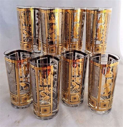 Mid Century Modern Glassware Tumblers Gold Silver Bar Glasses Glassware Mid Century Modern