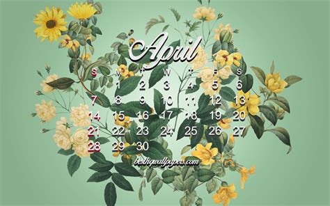 Hämta Bilder 2019 April Kalender Grön Blommig Bakgrund Rosor Blommor