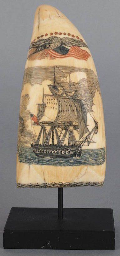Scrimshaw Whale Tooth Sailing Ship Eagle And Polychromed Scrimshaw